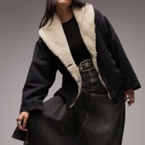 NWOT Topshop denim chuck on borg coat size US 6